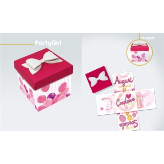 Biglietto sorpresa BUON COMPLEANNO  Box Skatush  fantasia palloncini fucsia e rosa   pz 1