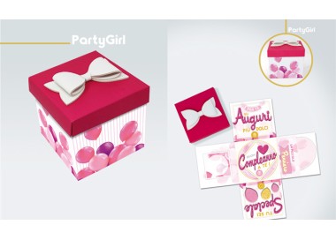 Biglietto sorpresa BUON COMPLEANNO  Box Skatush  fantasia palloncini fucsia e rosa   pz 1