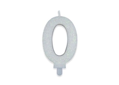 Candelina di cera  8 cm numero 0 di colore Bianco  con brillantini incorporati   pz 1