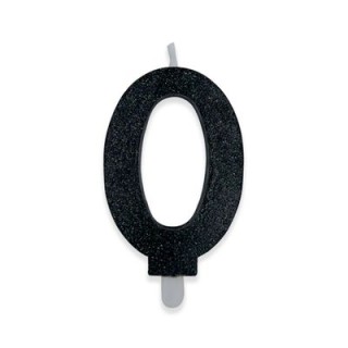 Candelina di cera  8 cm numero 0 di colore Nero  con brillantini incorporati   pz 1
