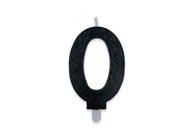 Candelina di cera  8 cm numero 0 di colore Nero  con brillantini incorporati   pz 1