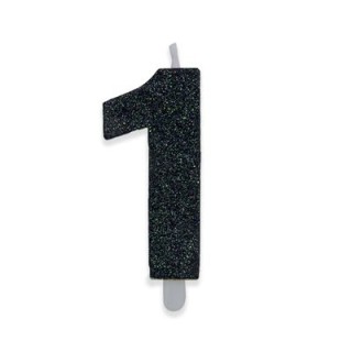 Candelina di cera  8 cm numero 1 di colore Nero  con brillantini incorporati   pz 1