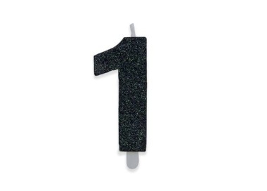 Candelina di cera  8 cm numero 1 di colore Nero  con brillantini incorporati   pz 1