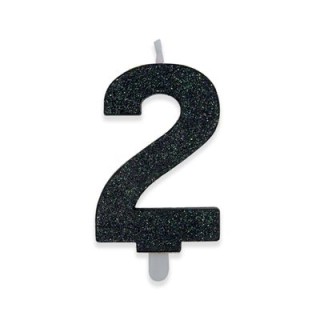 Candelina di cera  8 cm numero 2 di colore Nero  con brillantini incorporati   pz 1