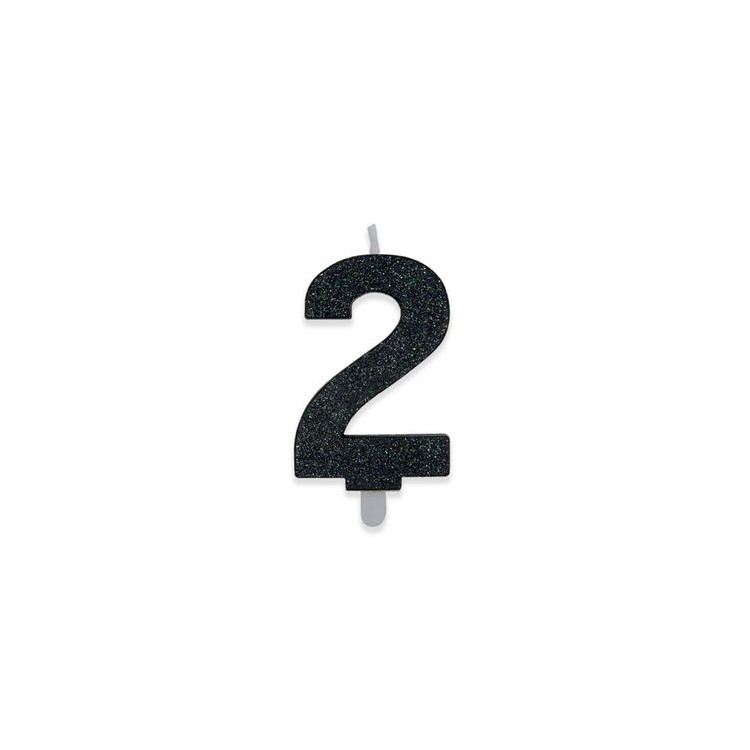 Candelina di cera  8 cm numero 2 di colore Nero  con brillantini incorporati   pz 1