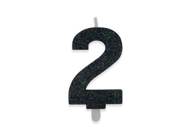 Candelina di cera  8 cm numero 2 di colore Nero  con brillantini incorporati   pz 1