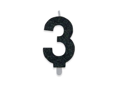 Candelina di cera  8 cm numero 3 di colore Nero  con brillantini incorporati   pz 1