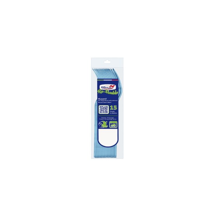Forchetta  colore azzurra  in plastica RE-USABLE conf. da 15 pz  dimensione 18 cm