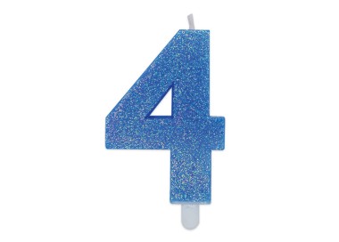 Candelina di cera  8 cm numero 4 di colore celeste   con brillantini incorporati   pz 1