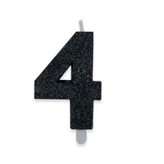 Candelina di cera  8 cm numero 4 di colore Nero  con brillantini incorporati   pz 1