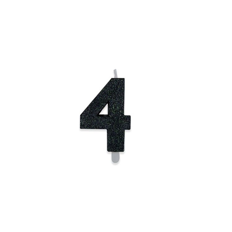 Candelina di cera  8 cm numero 4 di colore Nero  con brillantini incorporati   pz 1