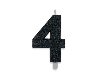 Candelina di cera  8 cm numero 4 di colore Nero  con brillantini incorporati   pz 1
