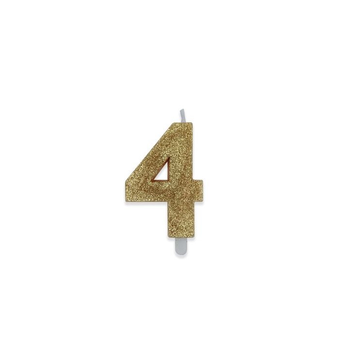 Candelina di cera  8 cm numero 4 di colore Oro  con brillantini incorporati   pz 1