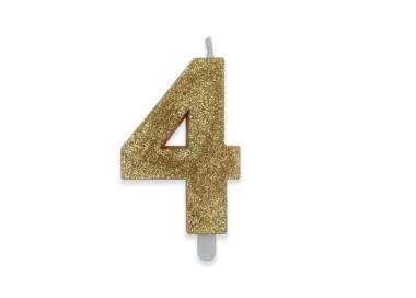 Candelina di cera  8 cm numero 4 di colore Oro  con brillantini incorporati   pz 1