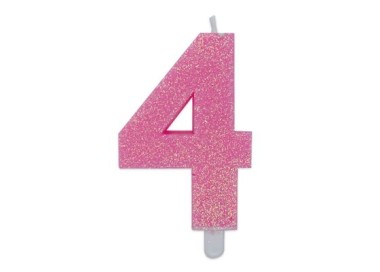 Candelina di cera  8 cm numero 4 di colore rosa   con brillantini incorporati   pz 1
