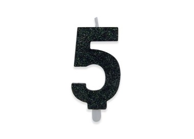 Candelina di cera  8 cm numero 5 di colore Nero  con brillantini incorporati   pz 1