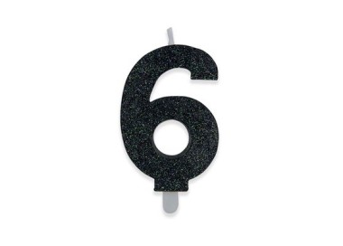 Candelina di cera  8 cm numero 6 di colore Nero  con brillantini incorporati   pz 1