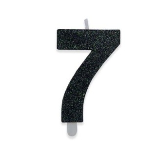 Candelina di cera  8 cm numero 7 di colore Nero  con brillantini incorporati   pz 1