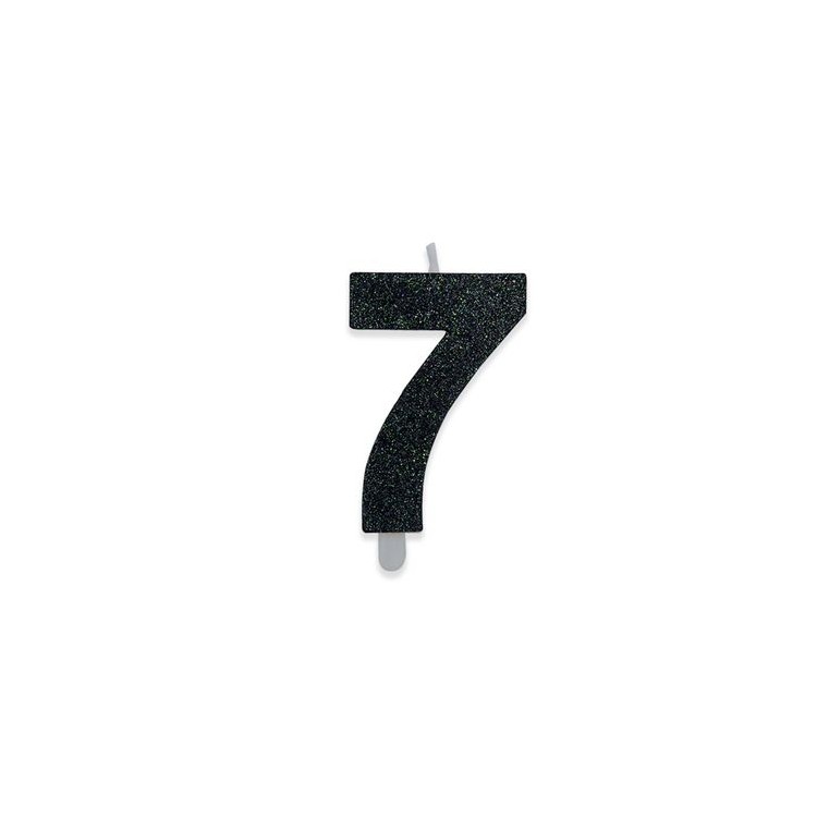 Candelina di cera  8 cm numero 7 di colore Nero  con brillantini incorporati   pz 1