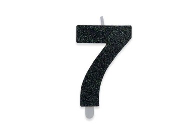Candelina di cera  8 cm numero 7 di colore Nero  con brillantini incorporati   pz 1