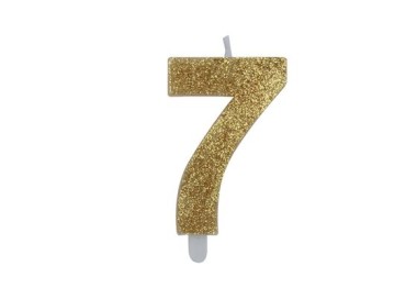 Candelina di cera  8 cm numero 7 di colore Oro  con brillantini incorporati   pz 1