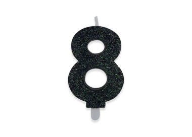 Candelina di cera  8 cm numero 8 di colore Nero  con brillantini incorporati   pz 1