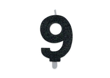 Candelina di cera  8 cm numero 9 di colore Nero  con brillantini incorporati   pz 1