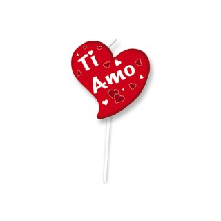 Candelina di cera  a Cuore  con scritta TI AMO  5 Cm  di colore Rosso  pz 1