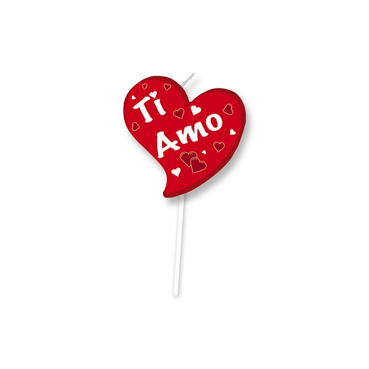 Candelina di cera  a Cuore  con scritta TI AMO  5 Cm  di colore Rosso  pz 1