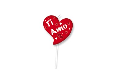 Candelina di cera  a Cuore  con scritta TI AMO  5 Cm  di colore Rosso  pz 1
