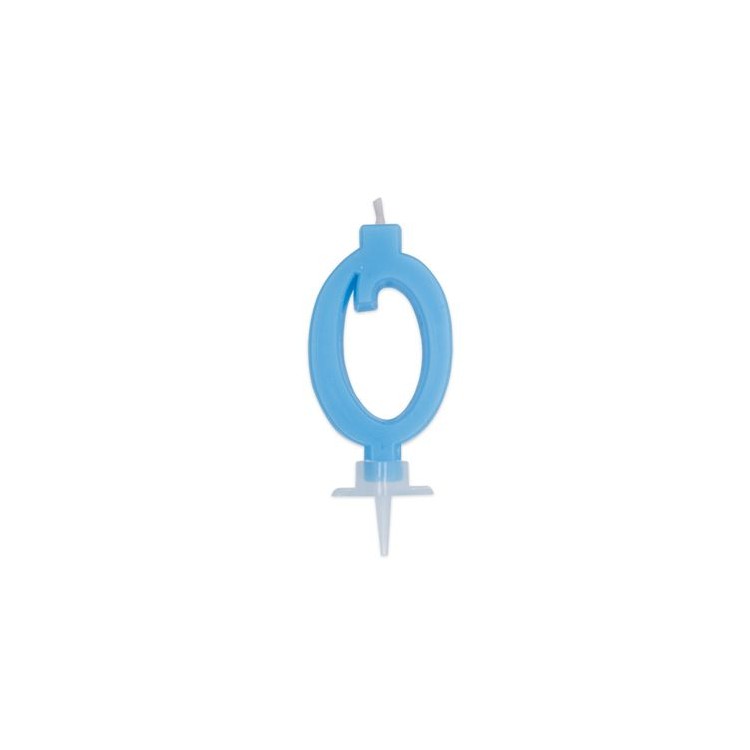 Candelina di cera  Mini numero 0 di colore Celeste   pz 1