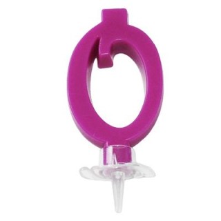 Candelina di cera  Mini numero 0 di colore Fucsia  pz 1