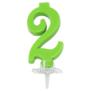 Candelina di cera  Mini numero 2 di colore Verde lime pz 1