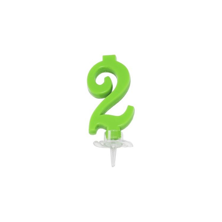 Candelina di cera  Mini numero 2 di colore Verde lime pz 1