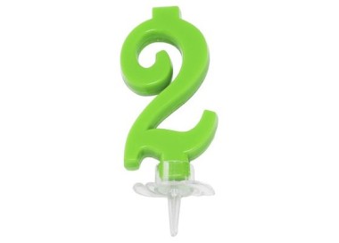 Candelina di cera  Mini numero 2 di colore Verde lime pz 1