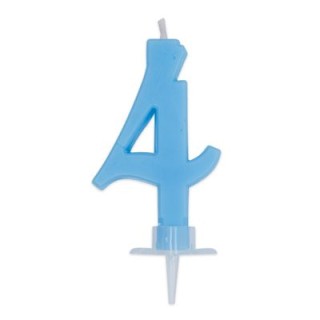 Candelina di cera  Mini numero 4 di colore Celeste   pz 1
