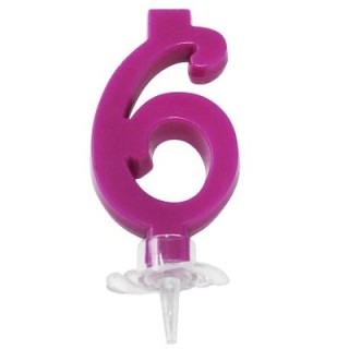 Candelina di cera  Mini numero 6 di colore Fucsia  pz 1