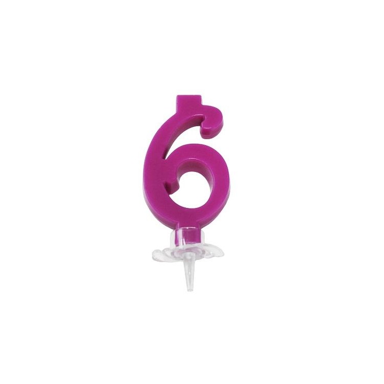 Candelina di cera  Mini numero 6 di colore Fucsia  pz 1