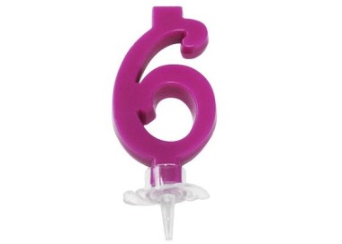 Candelina di cera  Mini numero 6 di colore Fucsia  pz 1