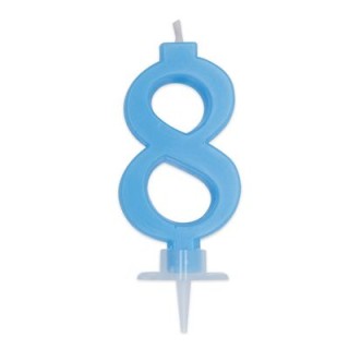 Candelina di cera  Mini numero 8 di colore Celeste   pz 1