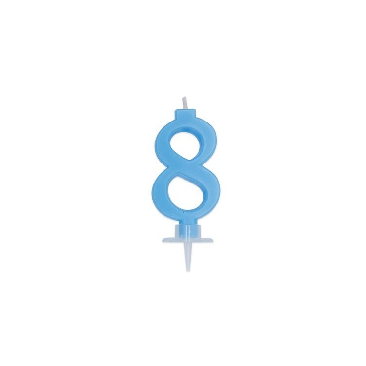 Candelina di cera  Mini numero 8 di colore Celeste   pz 1