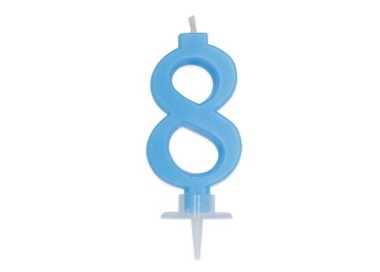 Candelina di cera  Mini numero 8 di colore Celeste   pz 1