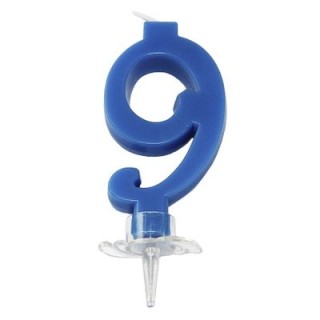 Candelina di cera  Mini numero 9 di colore Blù  pz 1