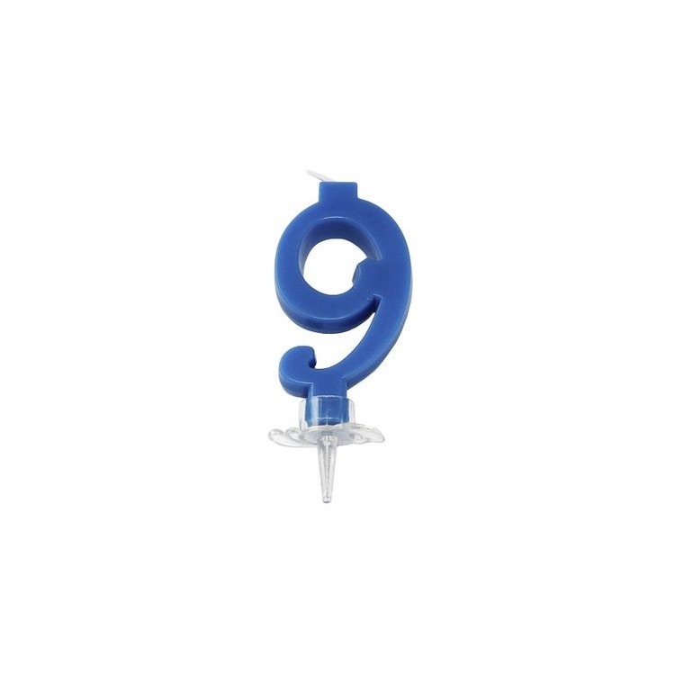 Candelina di cera  Mini numero 9 di colore Blù  pz 1