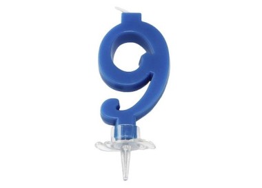 Candelina di cera  Mini numero 9 di colore Blù  pz 1