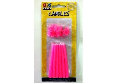 Candelina di cera Stelo a Spirale  8 Cm  di colore Rosa BIG PARTY pz 12