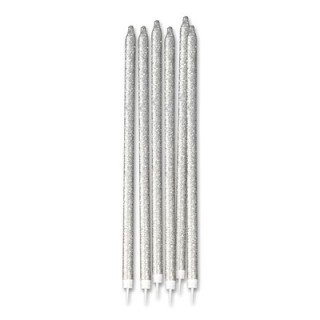 Candelina di cera Stelo lungo  15 Cm  di colore argento   con Glitter pz 12