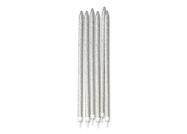 Candelina di cera Stelo lungo  15 Cm  di colore argento   con Glitter pz 12