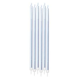 Candelina di cera Stelo lungo  15 Cm  di colore argento  perlato    Pezzi  totale 6