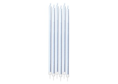 Candelina di cera Stelo lungo  15 Cm  di colore argento  perlato    Pezzi  totale 6